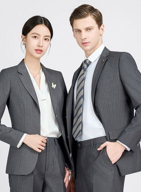 灰色人字纹女西装男西服套装女士休闲小西装男女同款售楼部职业装