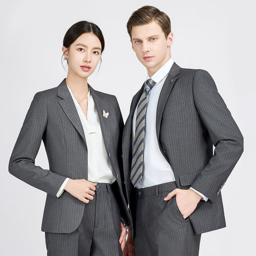 男女同款灰色人字纹女西装工作服