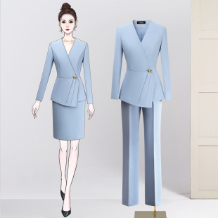女士小西装 春季 套装 职业装 外套浅蓝色OL上班售楼部案场工作服 长袖