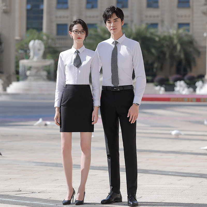 秋季新款男女同款职业装长袖男衬衫酒店前台物业客服工作服女衬衣