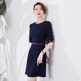 春季女连衣裙制服中袖修身显瘦通勤美容师导购前台物业职业工作服