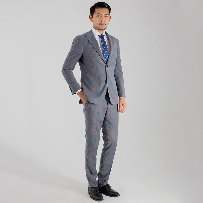 春季新款灰色条纹男西装礼服西服套装商务气质修身售楼处工作服
