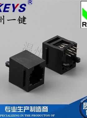 电话插座 带边RJ12黑色全塑接口水晶头母座 623PCB-6P6C