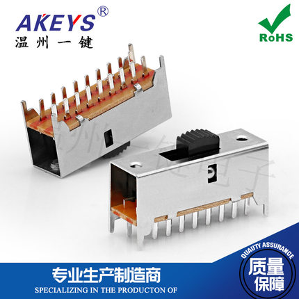 SS-62F01(6P2T) 双排18脚二档 带4固定脚 立式直插拨动式电源开关