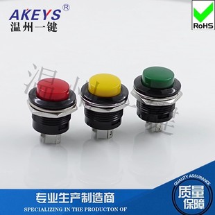 R13-507 按钮自复位圆形 常开开关开孔16mm 无锁红黄绿头二脚3A25