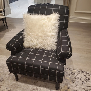 伊森艾伦同款奥利弗美式单人沙发客厅书房休闲椅黑色格子进口布艺