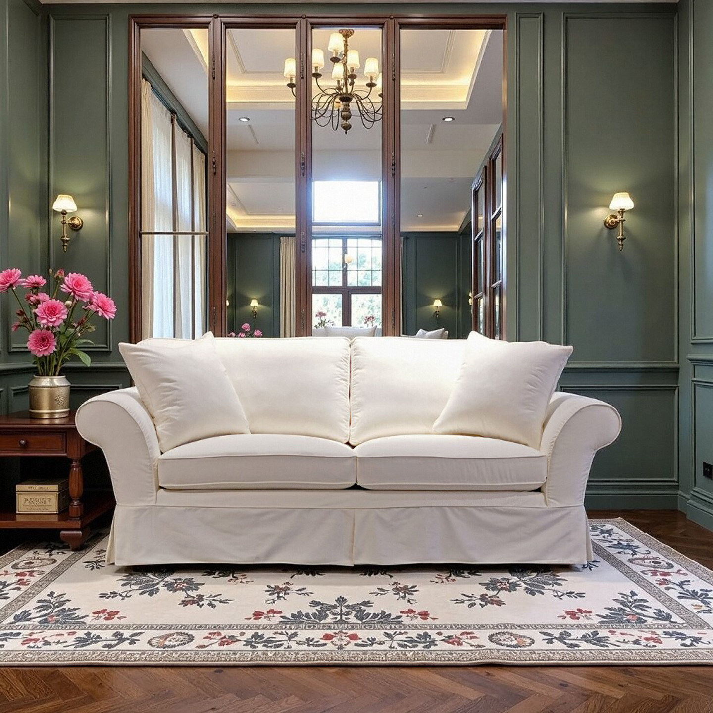 ins风美式现代羽绒裙摆布艺沙发三人全拆洗磨砂绒米白中古地中海,住宅家具,布艺沙发,淘宝优惠券,粉丝福利购,淘宝优惠卷