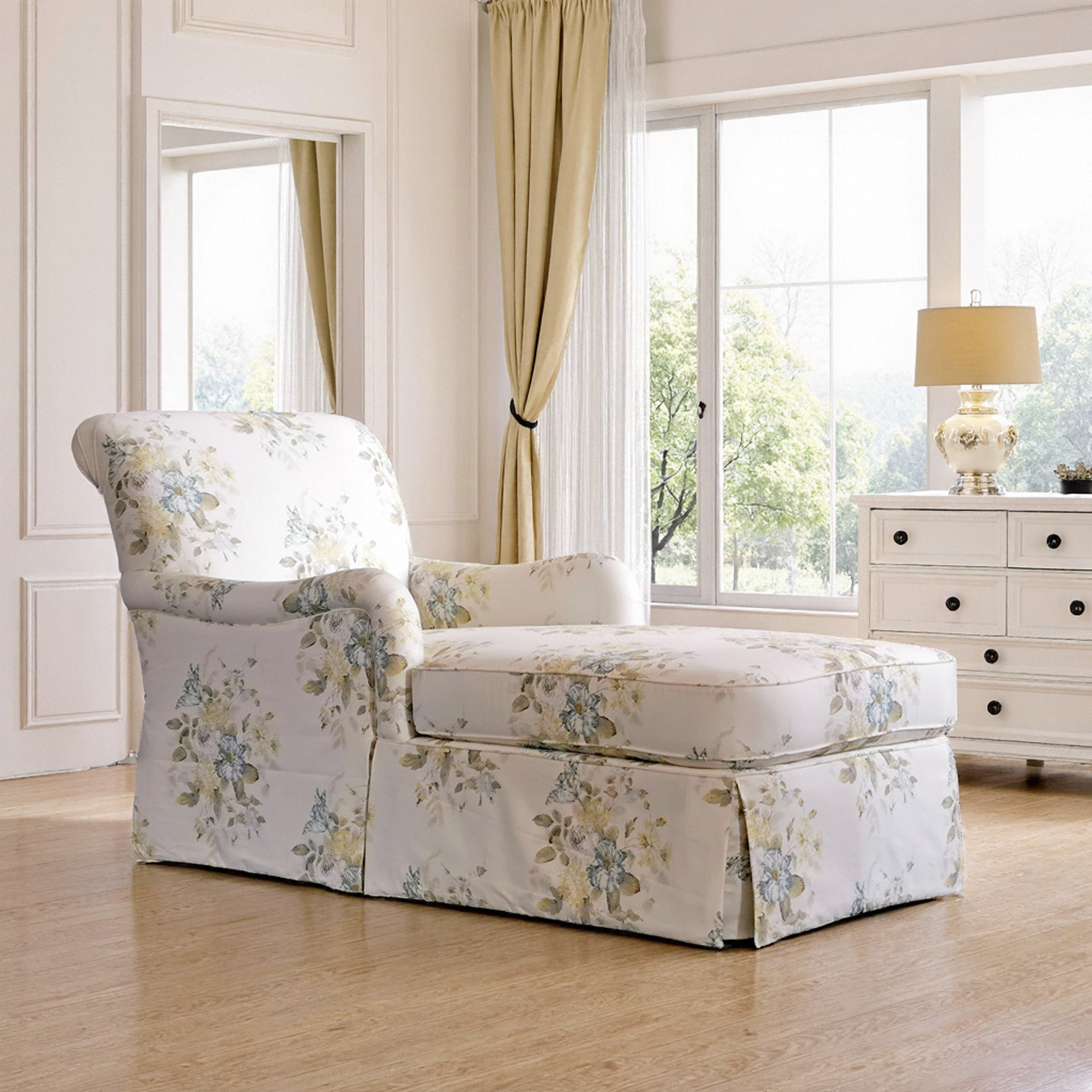 全棉印花水彩贵妃沙发躺椅法式浪