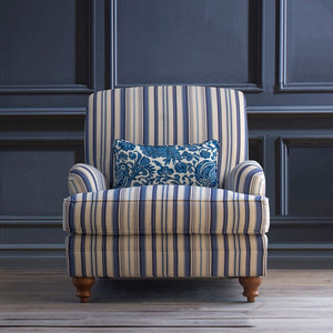 Oxford怀特福由德美式进口青花瓷腰果花地中海单人沙发羽绒沙发椅
