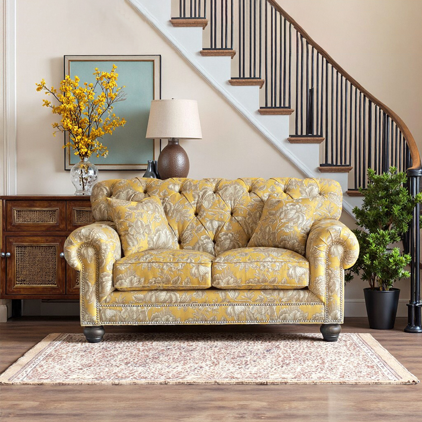 法式新古典拉扣轻奢布艺沙发