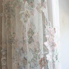 圣奇尼美式高档女儿房绣花窗纱粉色羽毛贴布绣花纱卧室公主风婚纱