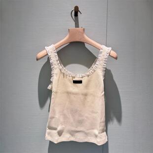 南油字母贴饰蕾丝针织女花边新款 25短款 背心徽标上衣夏季