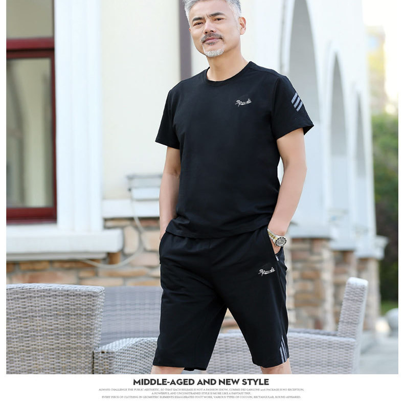 爸爸夏装套装短袖t恤中老年人夏季运动套装男爷爷夏天衣服父亲节