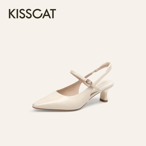 KISSCAT接吻猫[赴约中]舒适法式尖头高跟鞋玛丽珍后空凉鞋女