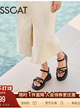 KISSCAT接吻猫舒适法式增高厚底凉鞋复古金币休闲平底凉鞋女