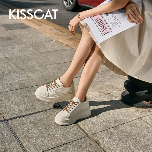 KISSCAT接吻猫[7CM小财马长腿鞋]26春新厚底小白鞋增高板鞋松糕鞋