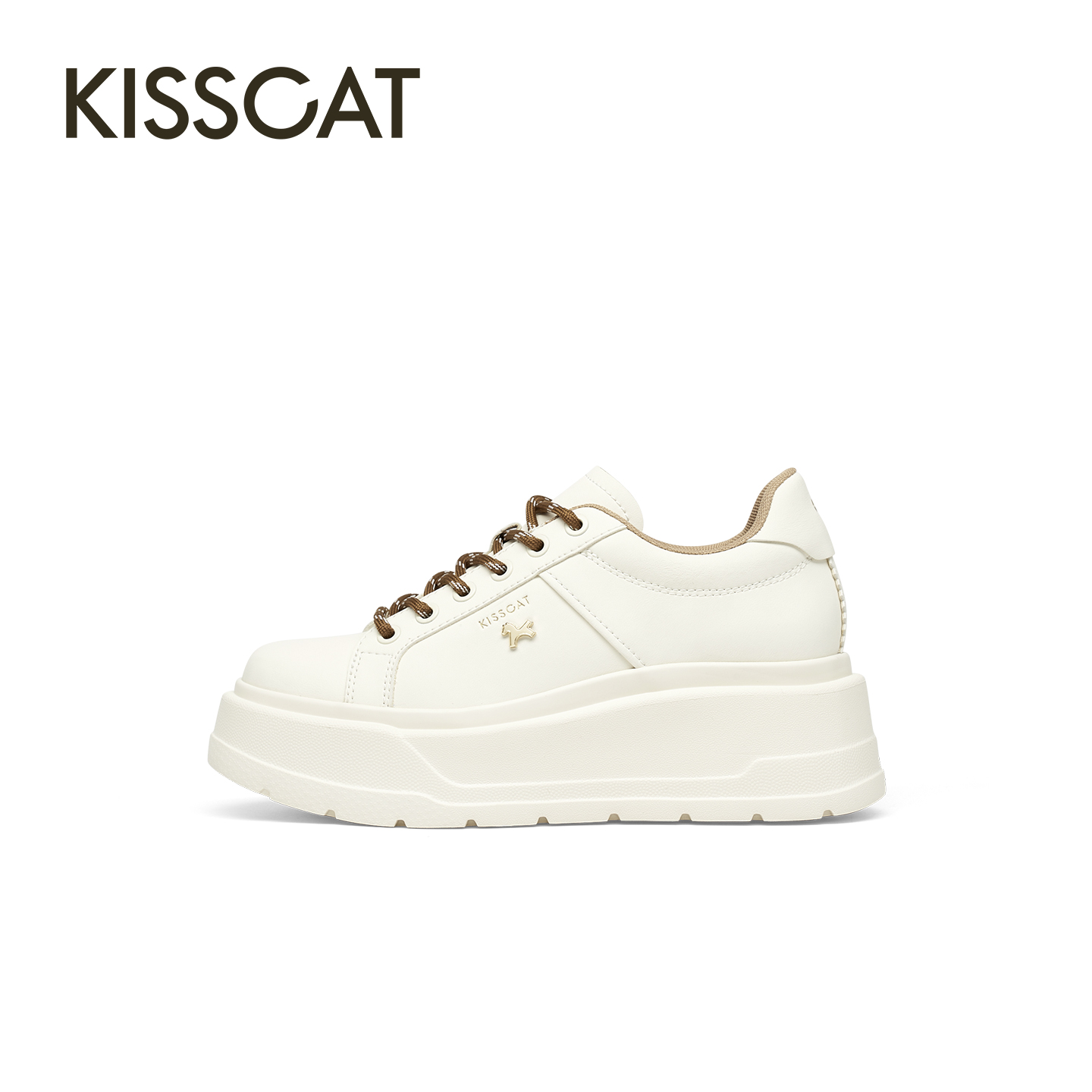 【好物体验专享】接吻猫[小财马系列]小白鞋通勤增高休闲厚底板鞋