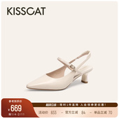 赴约中 舒适法式 尖头高跟鞋 KISSCAT接吻猫 玛丽珍后空凉鞋 女