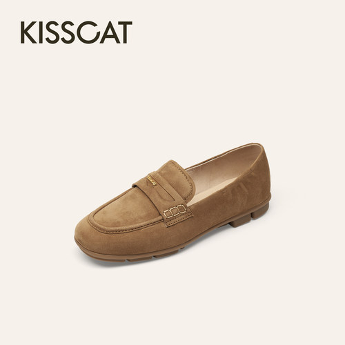 KISSCAT接吻猫懒人[开车鞋]26新舒适平底豆豆鞋不累脚真皮乐福鞋