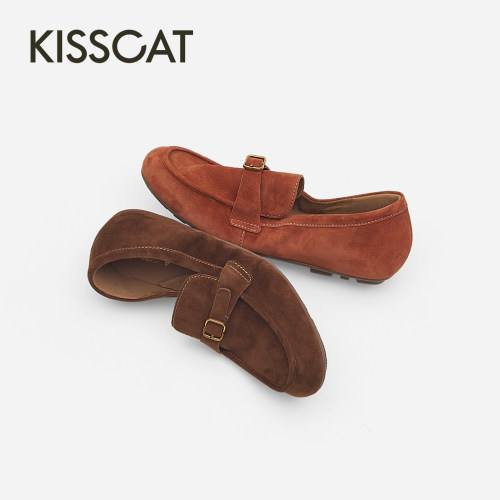 KISSCAT接吻猫[小软包]开车鞋26秋新复古懒人一脚蹬乐福鞋豆豆鞋
