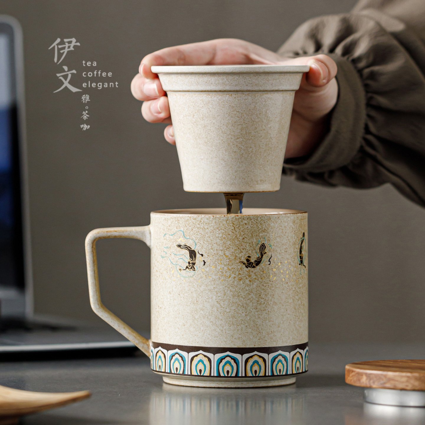 伊文陶瓷敦煌泡茶杯定制送礼