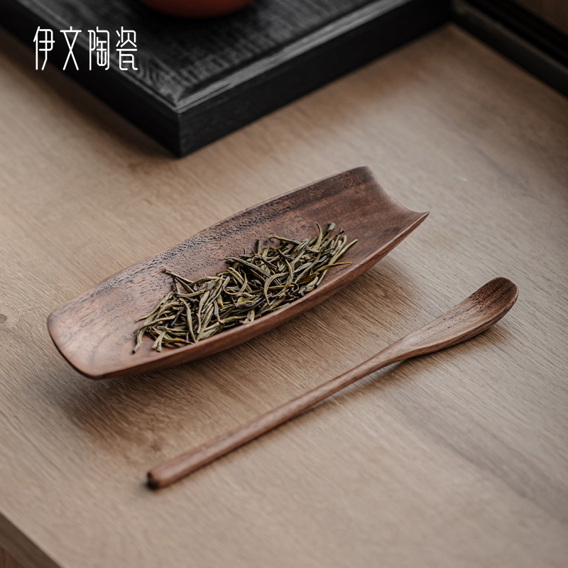 伊文陶瓷胡桃木茶则茶道配件赏茶荷功夫茶具分茶用品茶勺茶拨零配