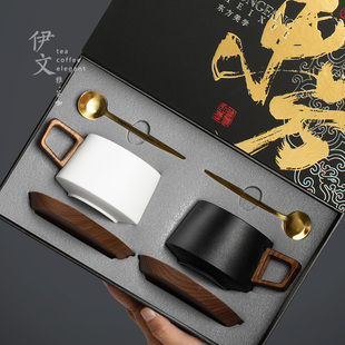 伊文陶瓷万象咖啡杯碟套装高档精致咖啡杯子情侣对杯定制伴手礼品