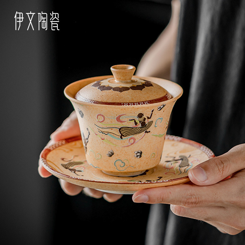伊文陶瓷高档中式文创盖碗茶杯