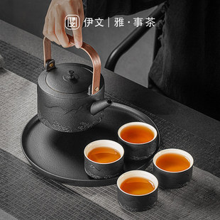家用高档提梁壶办公室泡茶具茶盘乔迁定制 陶瓷茶壶功夫茶具套装
