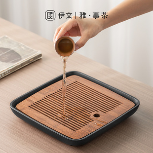 重竹茶盘家用小型陶瓷茶托盘茶台功夫茶具茶海竹制干泡盘储水盘