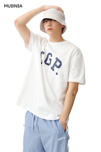 外贸韩单新款男式情侣百搭时尚休闲全棉简洁圆领印花短袖T恤微瑕