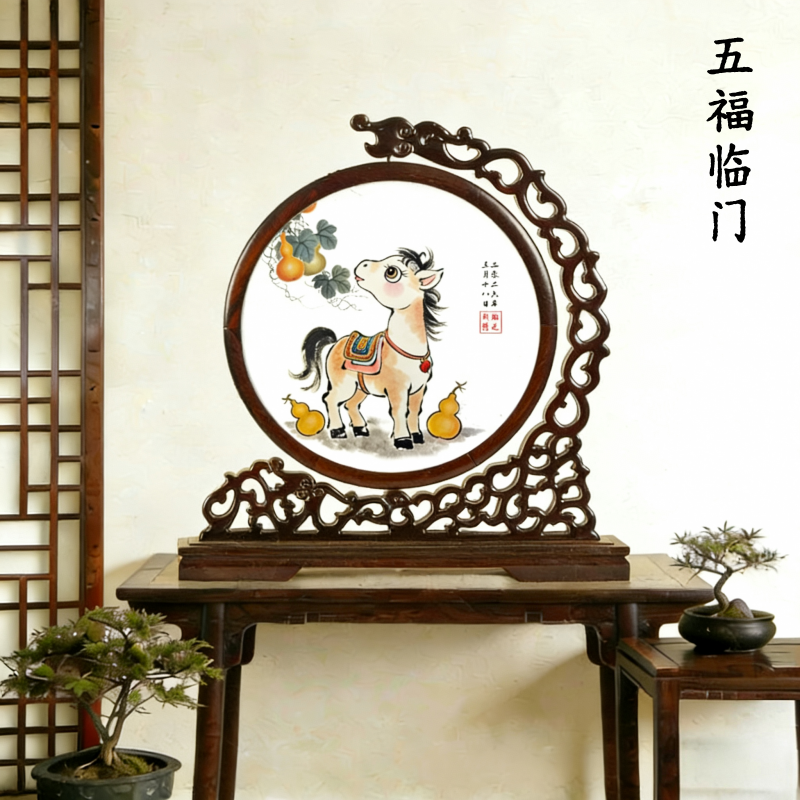 胎毛绣北京上门胎发制作胎毛笔脐带章胎毛刺绣马年苏绣双面胎发绣