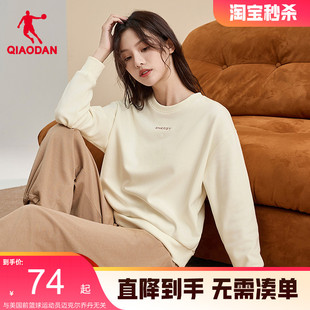 上衣 女士休闲加绒保暖简约运动套头衫 乔丹圆领卫衣女2025冬季 新款