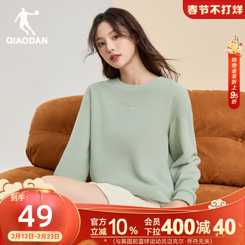 乔丹运动卫衣女2025年冬季新款加绒保暖上衣圆领时尚舒适套头衫女
