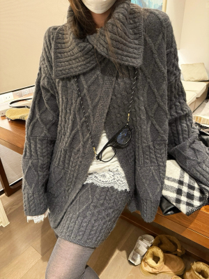 羊驼毛麻花常规款翻领2025年冬季