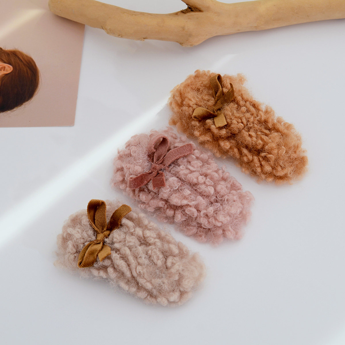 冬季日系软妹ins羊羔毛发夹秋冬毛茸茸毛毛韩国侧边夹羊毛卷发饰