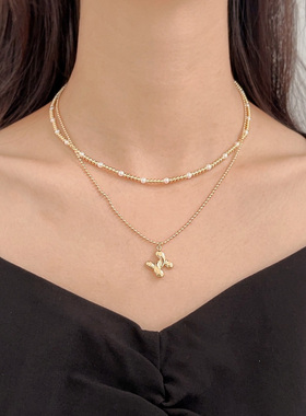 复古ins风双层叠戴项链法式气质