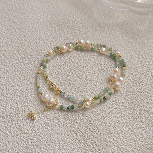 小众绿色水晶串珠淡水珍珠项链高级设计感珠串清新彩色颈链2025新
