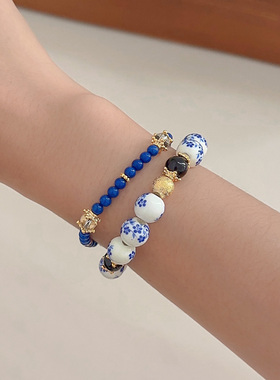 小众设计中国风青花瓷串珠手链新
