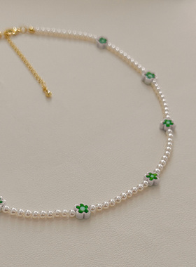 小众设计ins风清新花朵珍珠项链