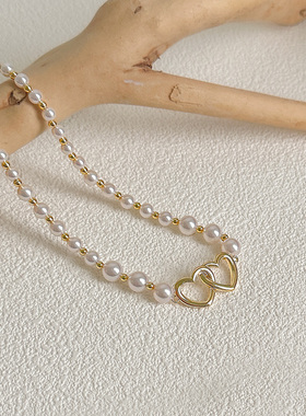 高级感小众设计镂空爱心珍珠项链