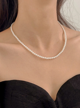 法式复古叠戴珍珠项链优雅气质女