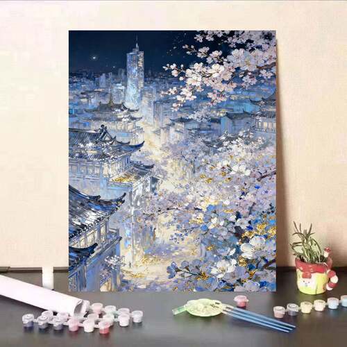 古城春diy数字油画手工填色建筑植物花卉油画治愈客厅卧室装饰画