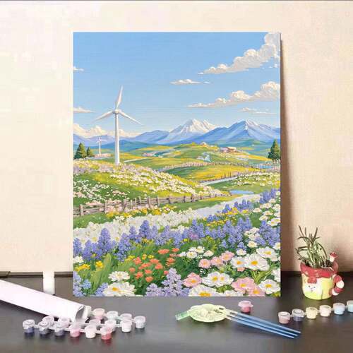 数字油画风景手绘填色治愈解压花卉装饰画客厅卧室丙烯画DIY手工