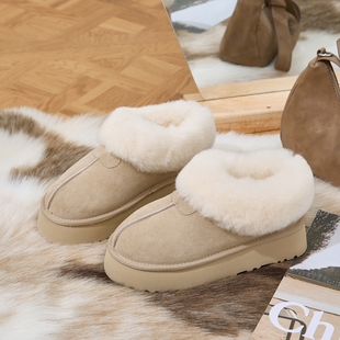 牛皮杏色雪地靴羊毛冬季厚底毛毛鞋秋冬保暖经典雪地靴