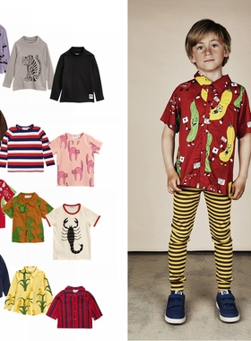 折 现货 mini rodini 儿童舒适有机棉印花长袖短袖T恤 衬衣上衣