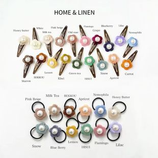 日本小众手工 linen and home 女童花朵复古珍珠发夹发圈头绳发饰