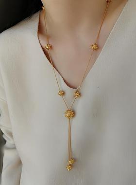 欧美小众设计款金色浆果镶钻长款项链轻奢高级感秋冬气质毛衣链女