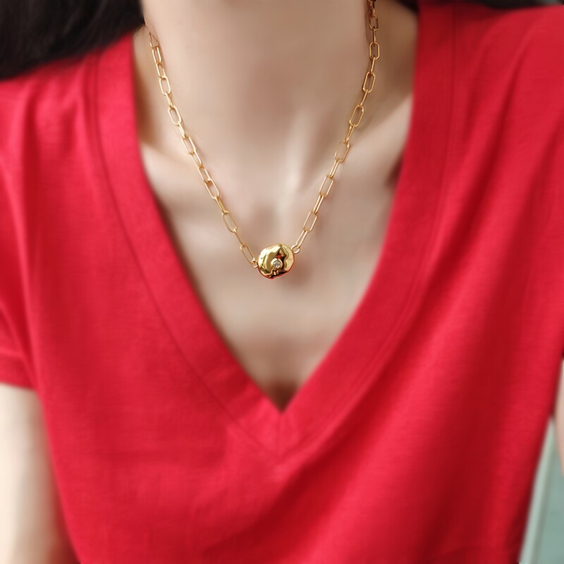 欧美轻奢金色圆环水钻锁骨链