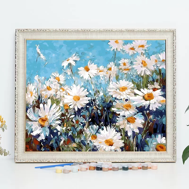 数字油画diy客厅清新花卉风景淡彩丙烯颜料数字填色手绘画 千菊飞